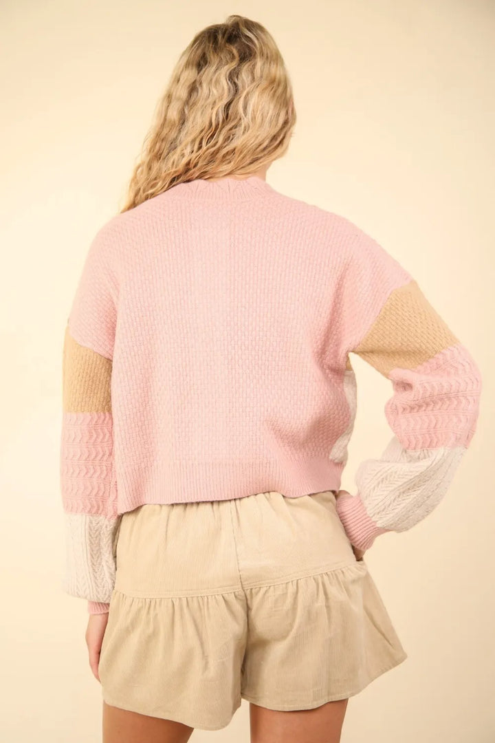 VERY J Color Block Button Down Textured Sweater Cardigan Cardigans