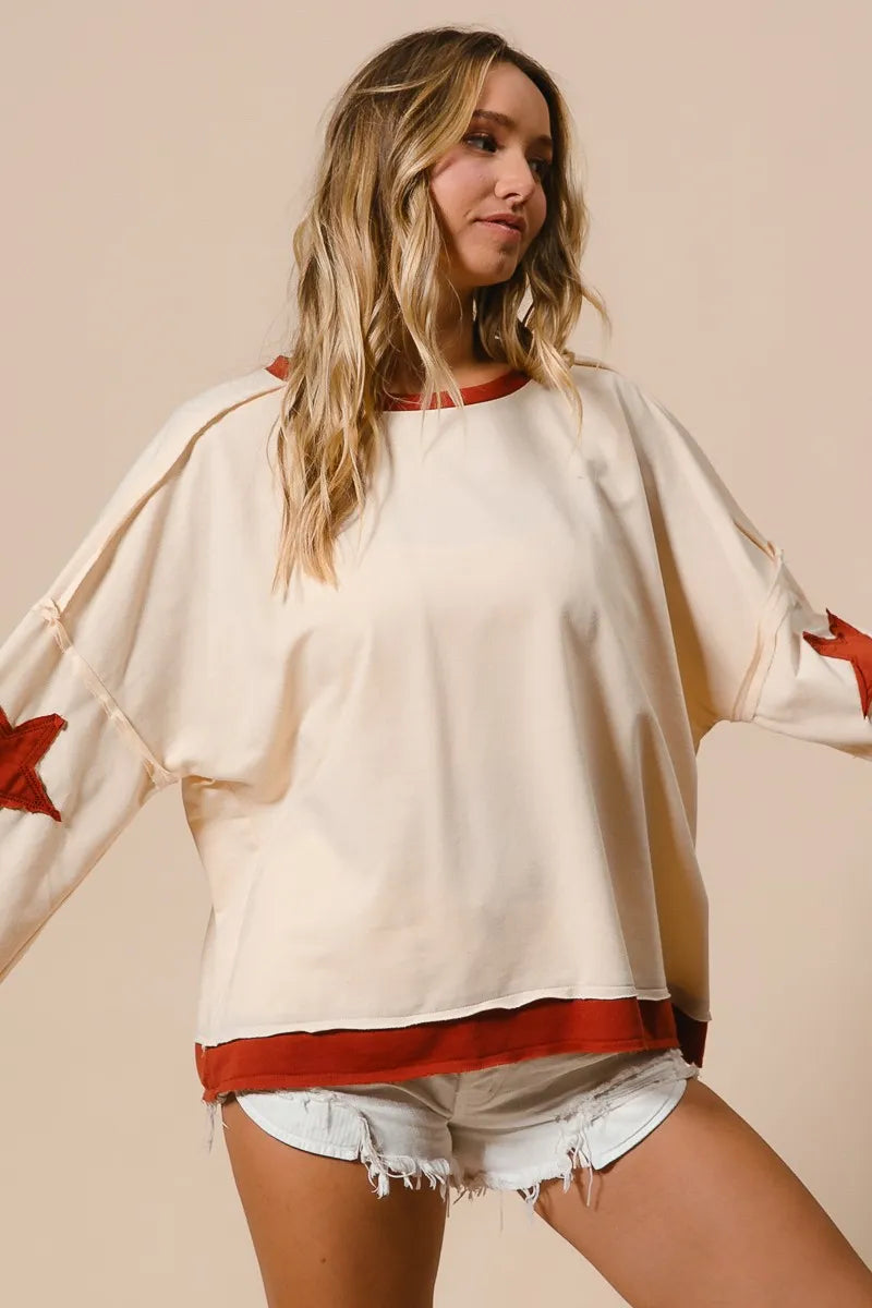 BiBi French Terry Top With Patch Detail Sweatshirt Sweatshirts
