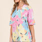BOMBOM Floral Collared Neck Half Sleeve Top - DAVERRI FASHIONS