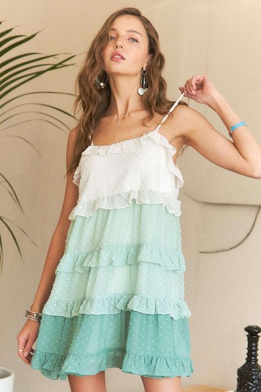 ADORA Swiss Dot Ruffled Tiered Mini Dress - DAVERRI FASHIONS