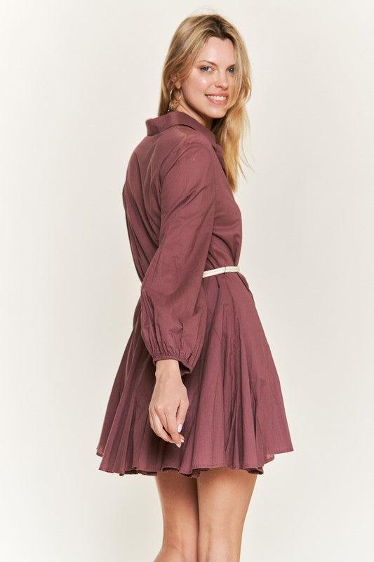 Belted Flare Shirt Dress Mini Dresses