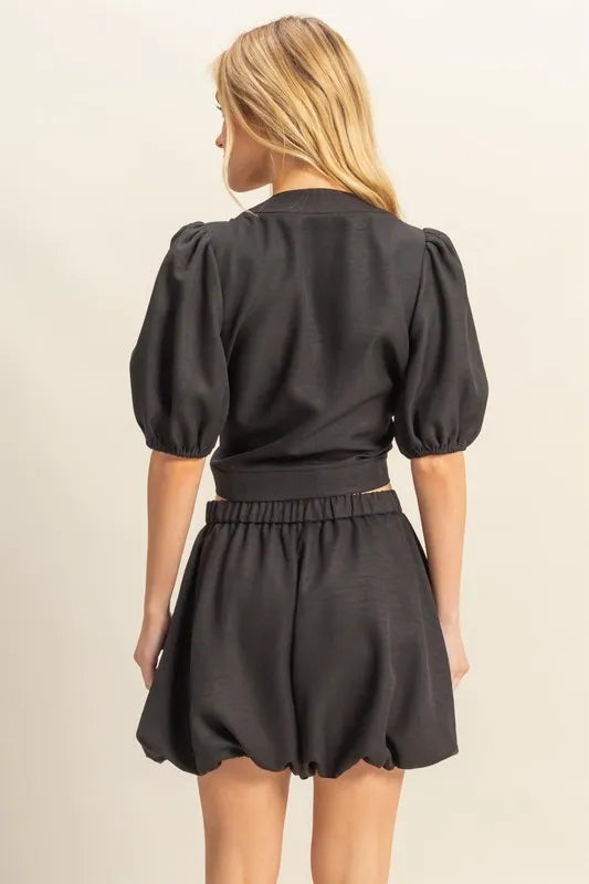 HYFVE Front Tie Top and Bubble Hem Shorts Shorts Sets