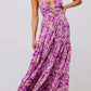 Floral print tie front tiered maxi dress in vibrant purple