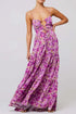 Floral print tie front tiered maxi dress in vibrant purple