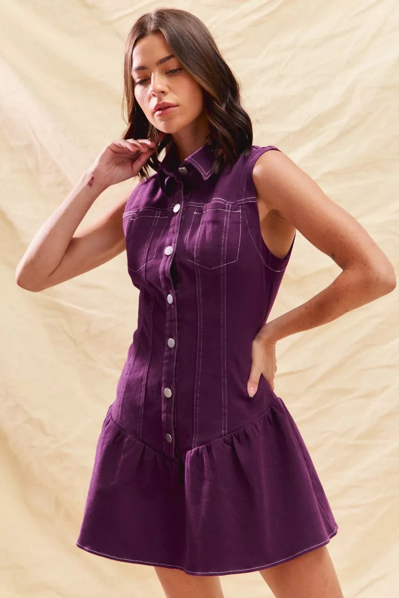 SO ME Button Down Sleeveless Collared Game Day Mini Dress | Mini Dresses Daverri Fashions