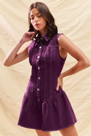 SO ME Button Down Sleeveless Collared Game Day Mini Dress | Mini Dresses Daverri Fashions