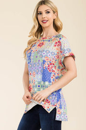 Round Neck Short Sleeve Floral Top Shirts & Tops