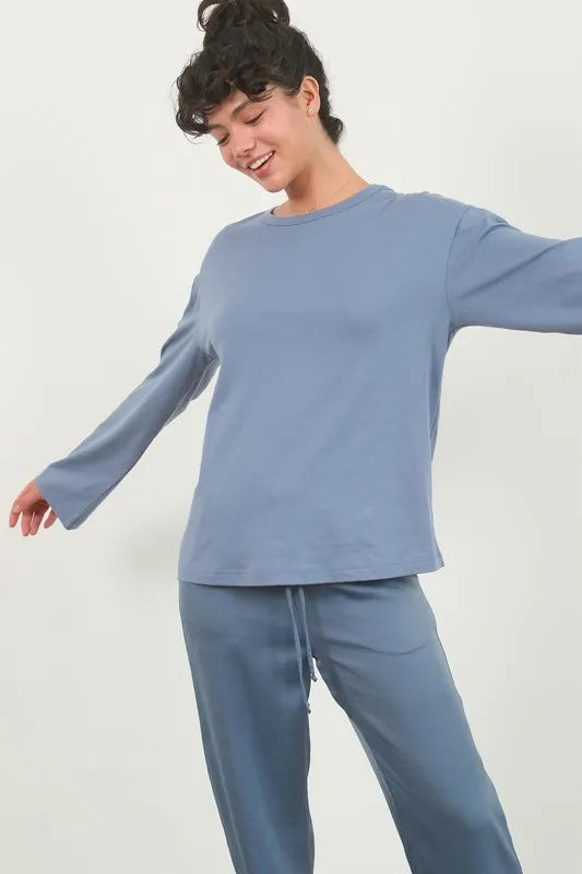 HYFVE Crew Neck Long Sleeve Tee GRAY BLUE