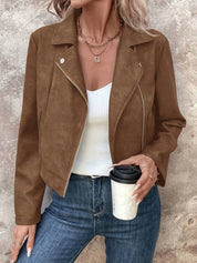 Zip Up Suede Cropped Moto Jacket | Jackets Daverri Fashions