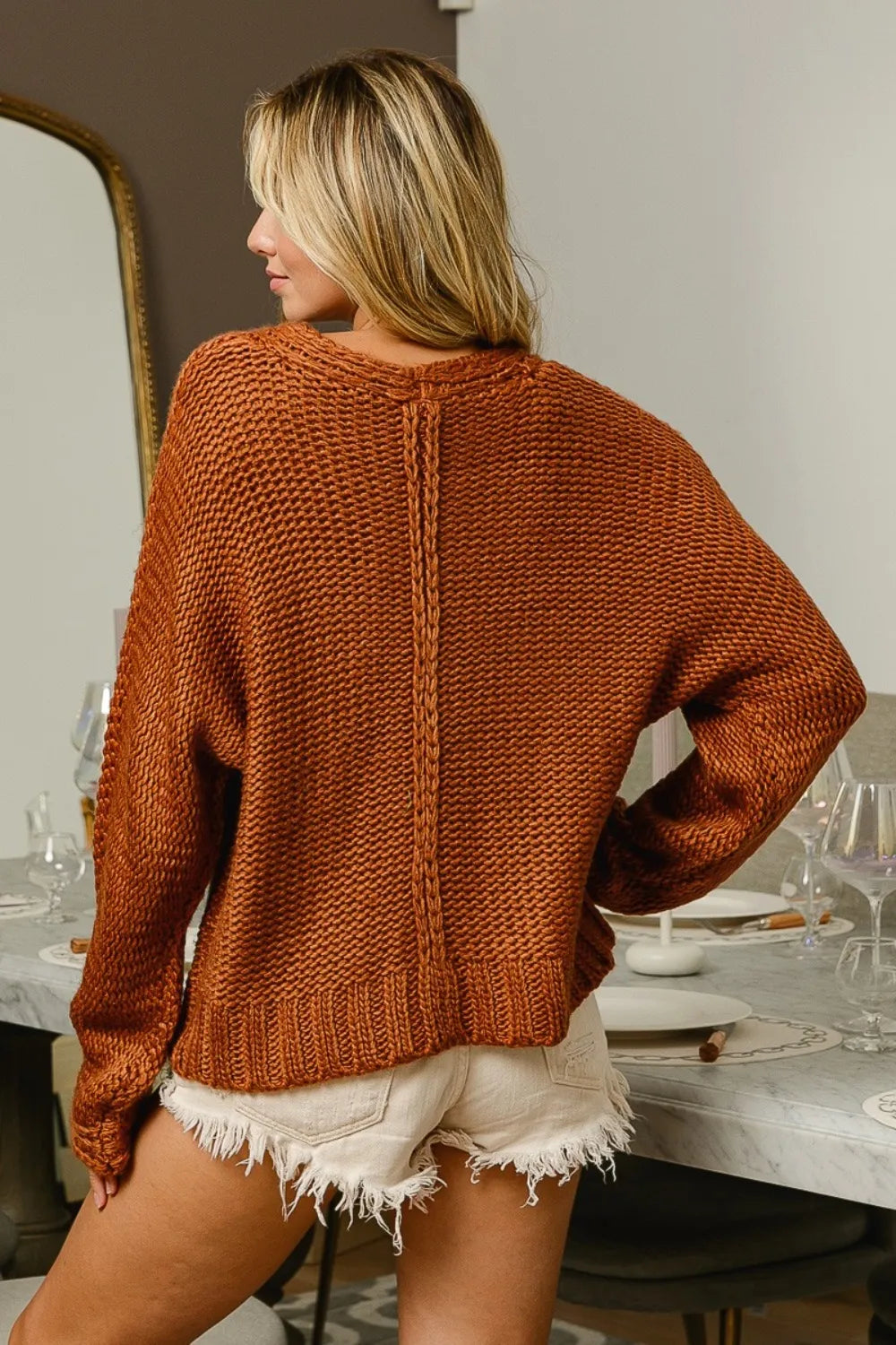 BiBi V-Neck Cable Knit Sweater | Sweaters Daverri Fashions