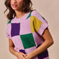 SO ME Mardi Gras Check Plaid Casual Sweater Top in vibrant geometric knit
