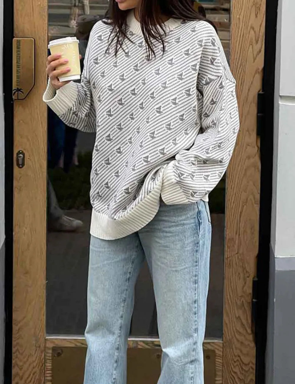 Contrast Round Neck Long Sleeve Sweater | Sweaters Daverri Fashions