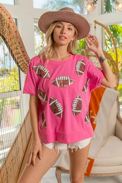 BiBi Game Day Sequins Patched Half Sleeves Top - DAVERRI FASHIONS