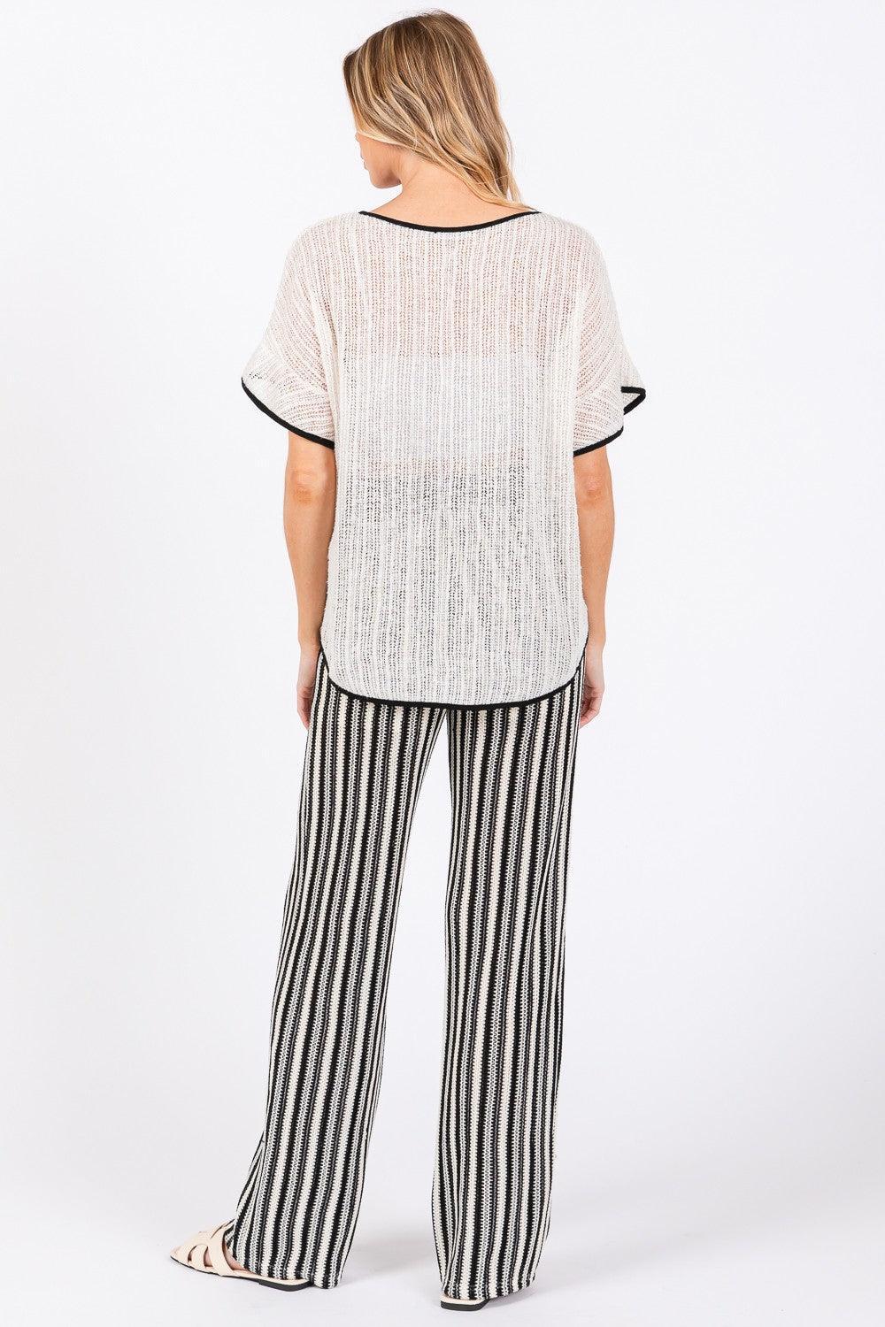 GeeGee Contrast Trim Short Sleeve Knit Cover Up - DAVERRI FASHIONS