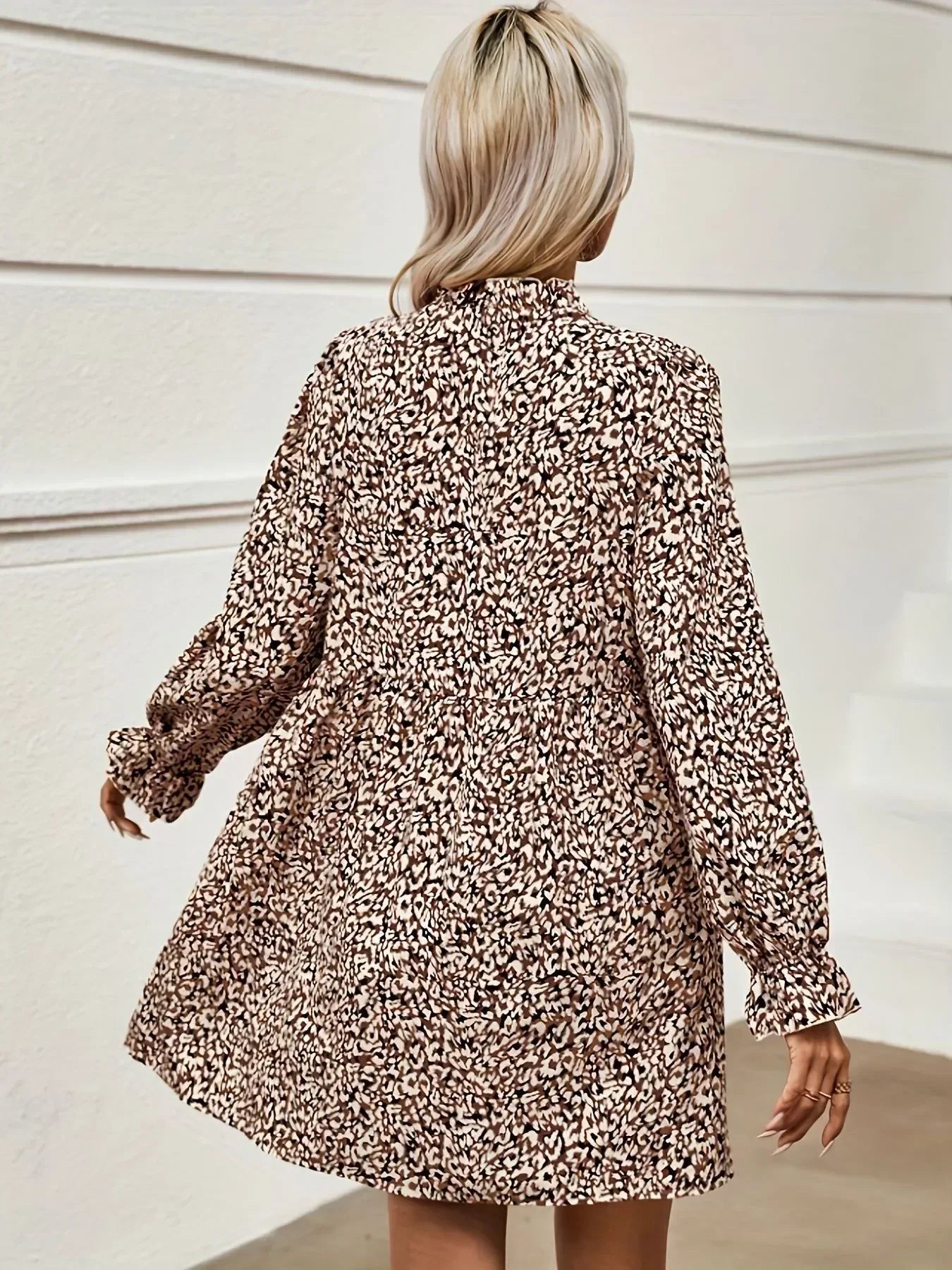 Notched Flounce Sleeve Mini Dress - DAVERRI FASHIONS