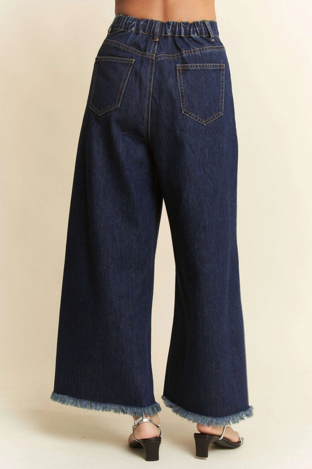 Davi & Dani Patch Pocket Wide Leg Culotte Jeans | Jeans Daverri Fashions