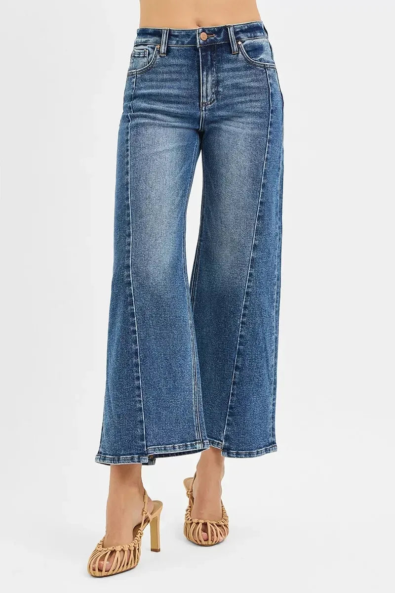 RISEN High Rise Crop Wide Leg Jeans with Step Hem - DAVERRI FASHIONS