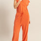 HYFVE Back Keyhole Round Neck Cap Sleeve Drawstring Jumpsuit Orange
