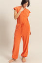 HYFVE Back Keyhole Round Neck Cap Sleeve Drawstring Jumpsuit - DAVERRI FASHIONS