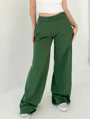 Dark Green Elastic Waist Wide Leg Pants | Pants Daverri Fashions
