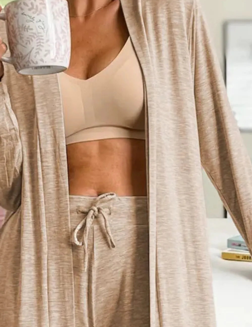 Open Front Long Sleeve Cardigan and Pants Lounge Set | Loungewear Sets Daverri Fashions
