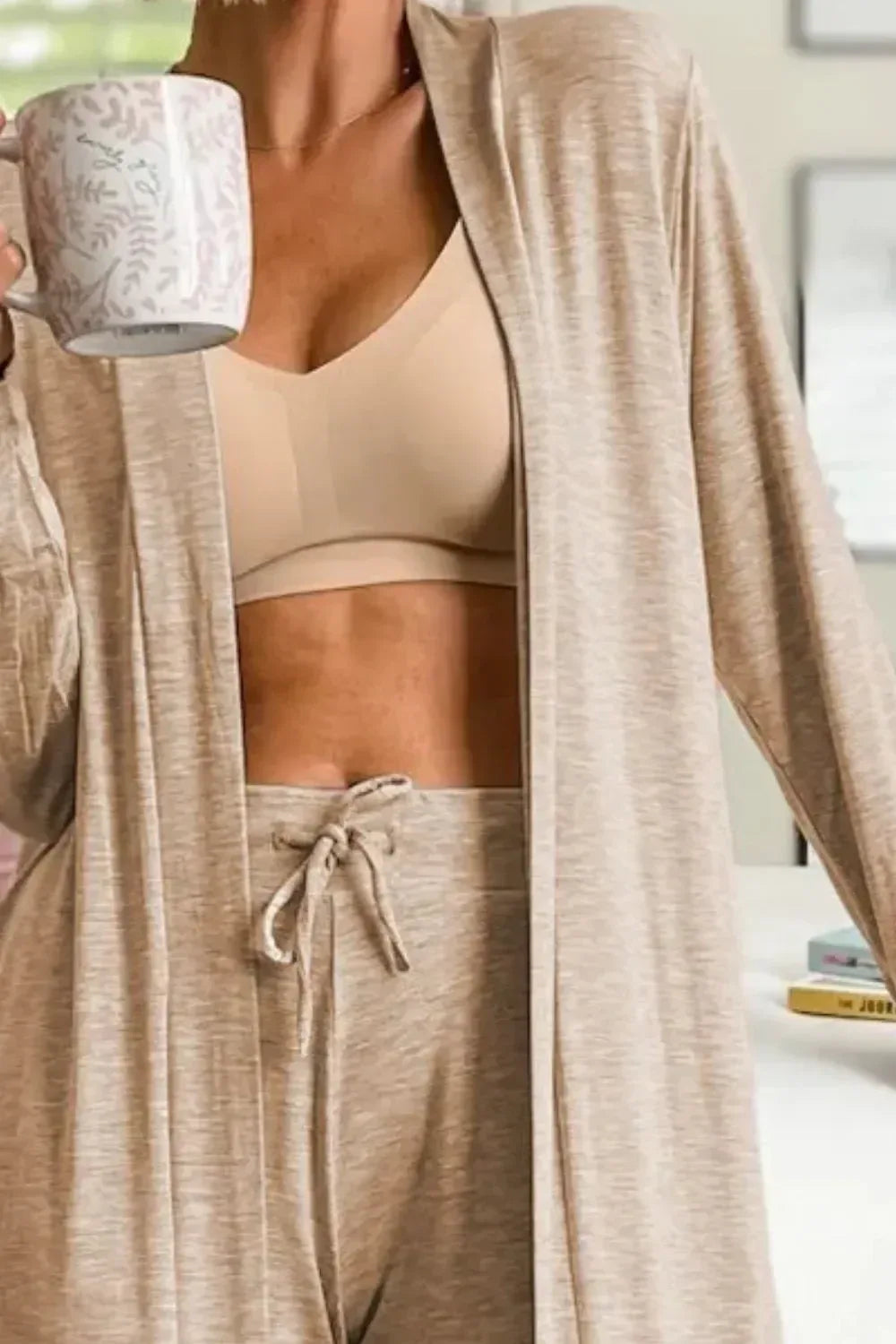 Open Front Long Sleeve Cardigan and Pants Lounge Set - DAVERRI FASHIONS