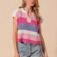 SO ME Multi Color Stripe Loose Fit Cap Sleeve Sweater Top BLUSH PINK LILAC