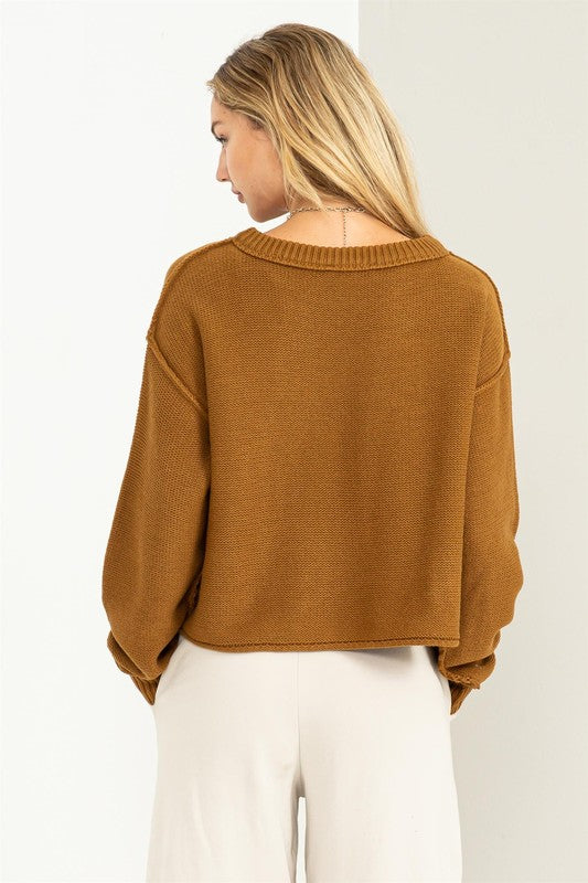 Cropped Hem Exposed Seam Sweater Tops