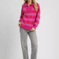 Umgee Floral Patterned Jacquard Quarter-Zip Pullover Sweater Hot Pink - DAVERRI FASHIONS