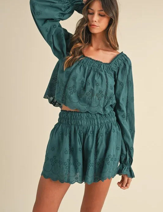 MABLE Embroidered Scalloped Lace Top and Short Set | Outfit Sets Daverri Fashions