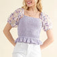 And The Why Embellishment Sleeve Smocked Top - DAVERRI FASHIONS