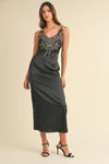 Mable Embroidered Cami Satin Midi Slit Dress - DAVERRI FASHIONS