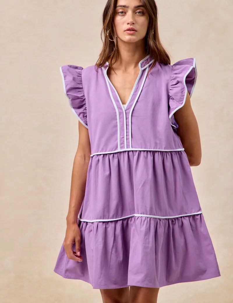 BiBi Gameday Theme Contrast Binding Ruffled Dress | Mini Dresses Daverri Fashions