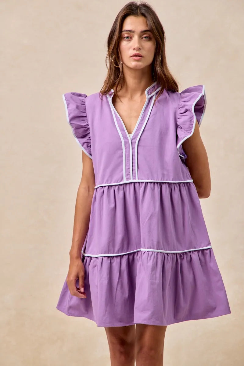 BiBi Gameday Theme Contrast Binding Ruffled Dress | Mini Dresses Daverri Fashions