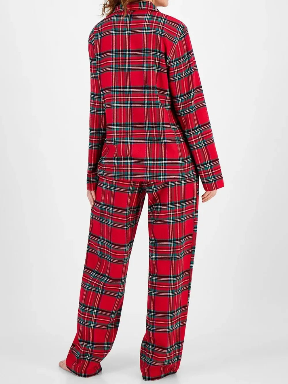 Plaid Collared Neck Button Up Top and Pants Lounge Set - DAVERRI FASHIONS