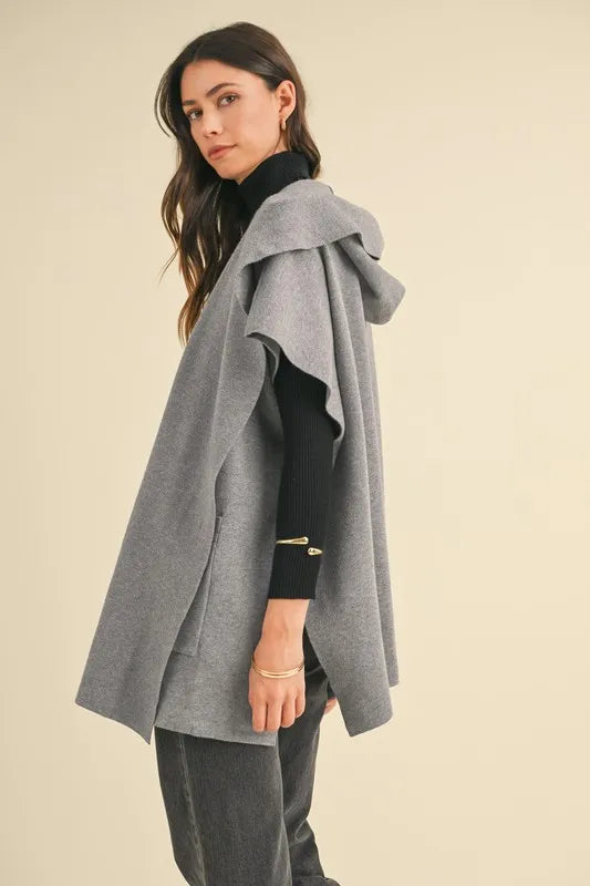MABLE Knit Open Front Hooded Cardigan With Pocket Cardigans