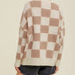 Cozy Daverri checkered ribbed trim knit baggy sweater in beige and cream