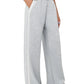 Light gray heathered Side Striped Wide Leg Pants with white side stripe