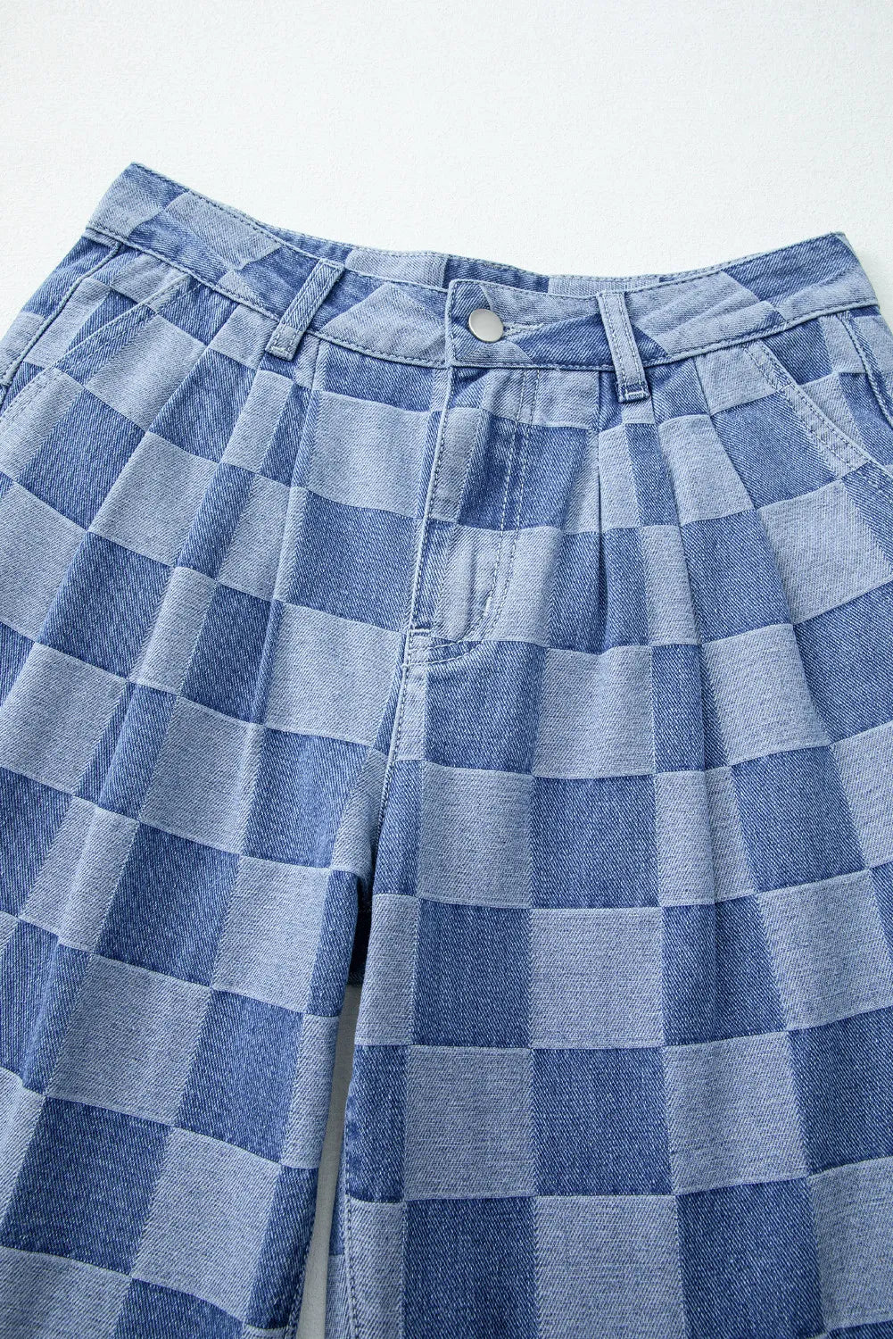 Checkered Wide Leg Jeans with Pockets | Jeans Daverri Fashions
