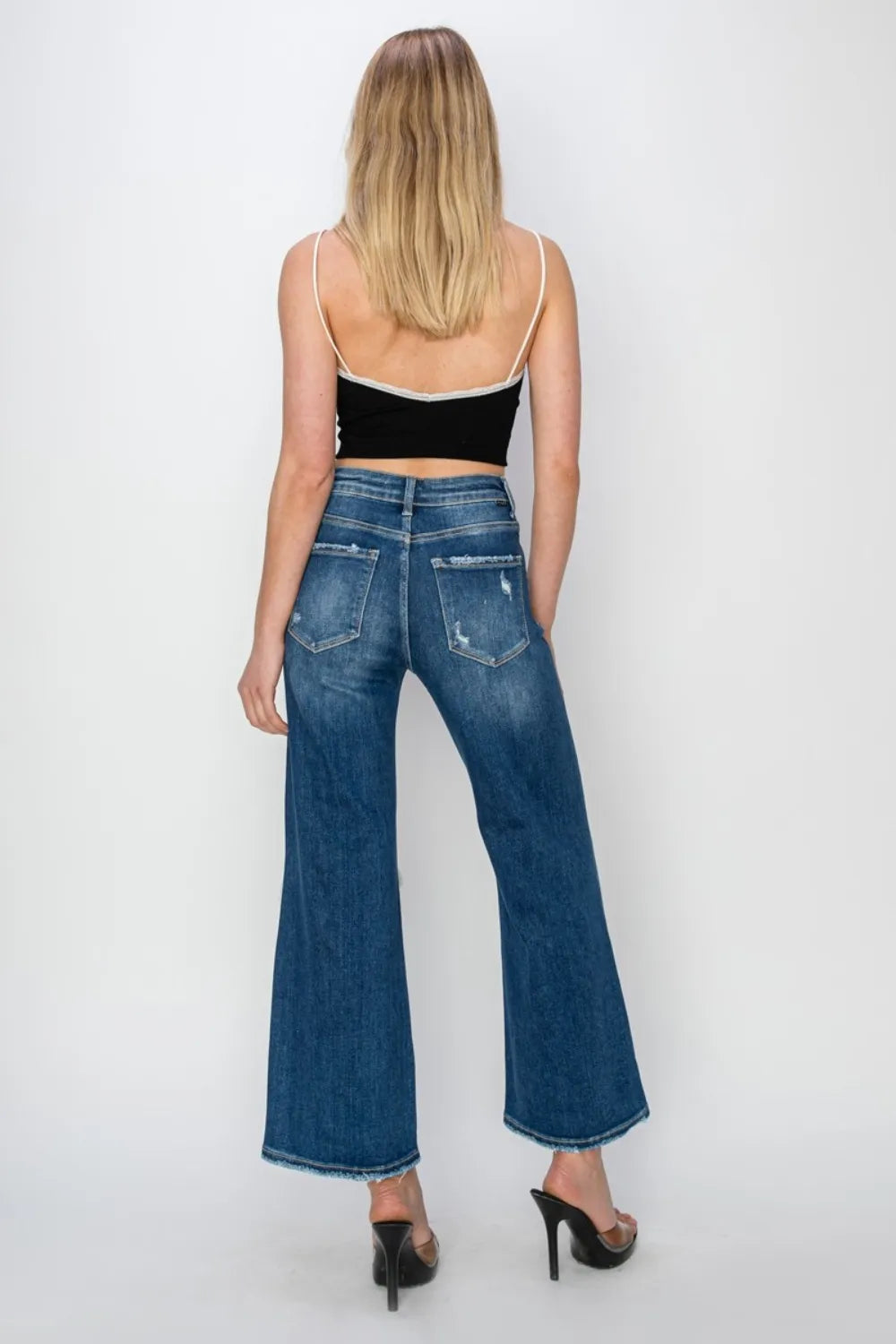 Risen Full Size High Rise Patch Detailed Wide Leg Crop Jeans | Jeans Daverri Fashions