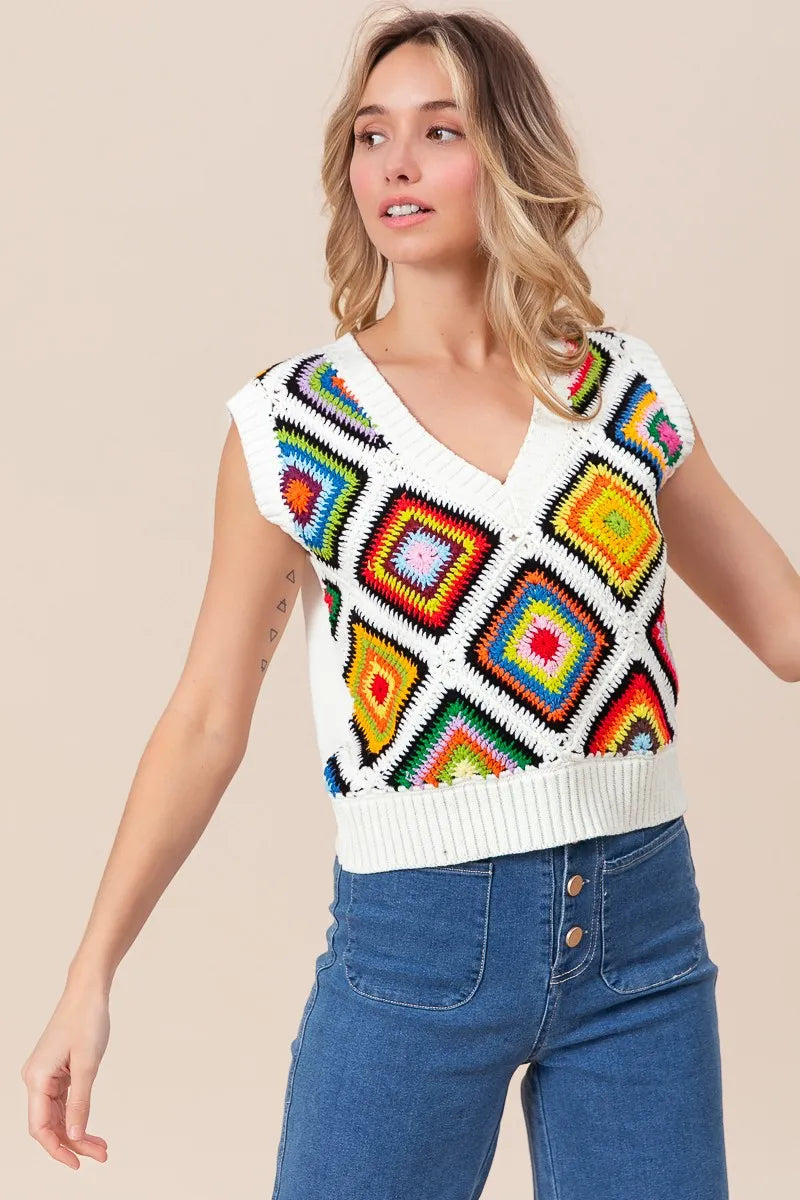 BiBi Diamond Granny Square Sweater Vest | Sweater Vests Daverri Fashions