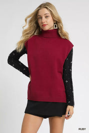 RUBY Umgee High-Low Turtleneck Sleeveless Sweater Top | Sweaters Daverri Fashions