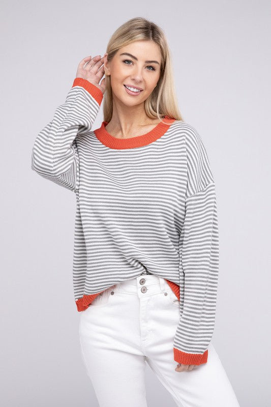 Loose Fit Striped Pullover Knit Top Tops