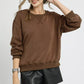 Umgee Round Neck Long Sleeve Fleece Sweatshirt - DAVERRI FASHIONS