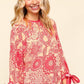 Haptics Ribbon Bow Detail Floral Round Neck Blouse Blouses