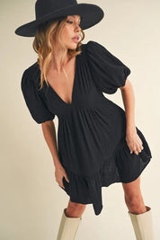 Aemi+Co Tied Back Ruffled Short Sleeve Mini Dress | Daverri Fashions