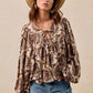 BiBi Printed Woven Front Tied Blouse with Baloon Sleeve - DAVERRI FASHIONS