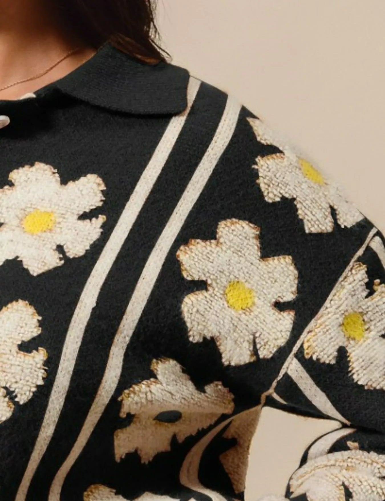SO ME Floral Stripe Polo Collar Sweater | Sweaters Daverri Fashions