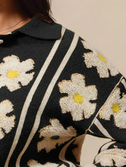 SO ME Floral Stripe Polo Collar Sweater | Sweaters Daverri Fashions