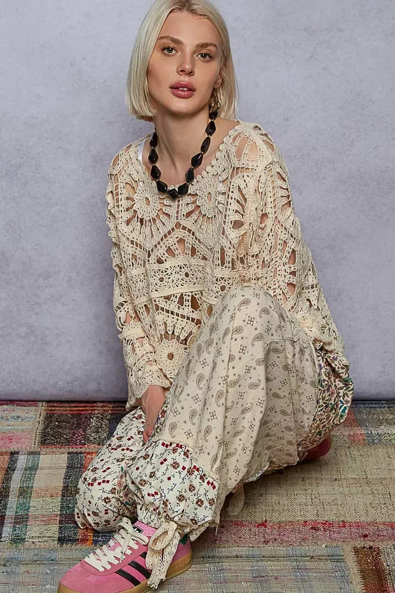 POL Round Neck Weave Knit Pattern Cropped Cover Up - DAVERRI FASHIONS